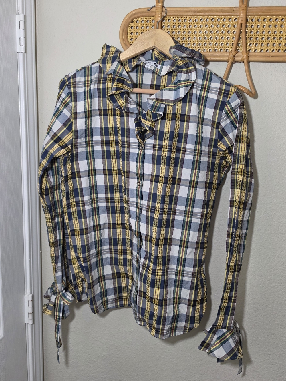Uniqlo Yellow, Navy & White Plaid Button-Down Shirt